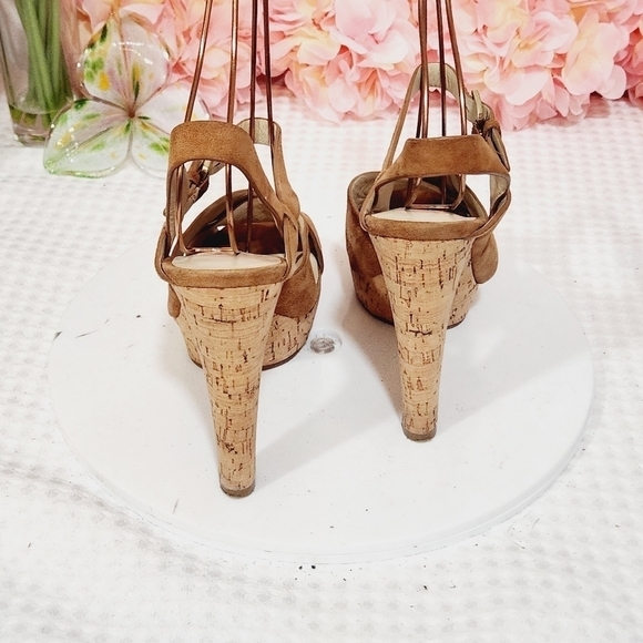 Michael Kors Adair Brown Suede Cork Platform High Heel Sandals Sz. US 6.5 M - Picture 4 of 10